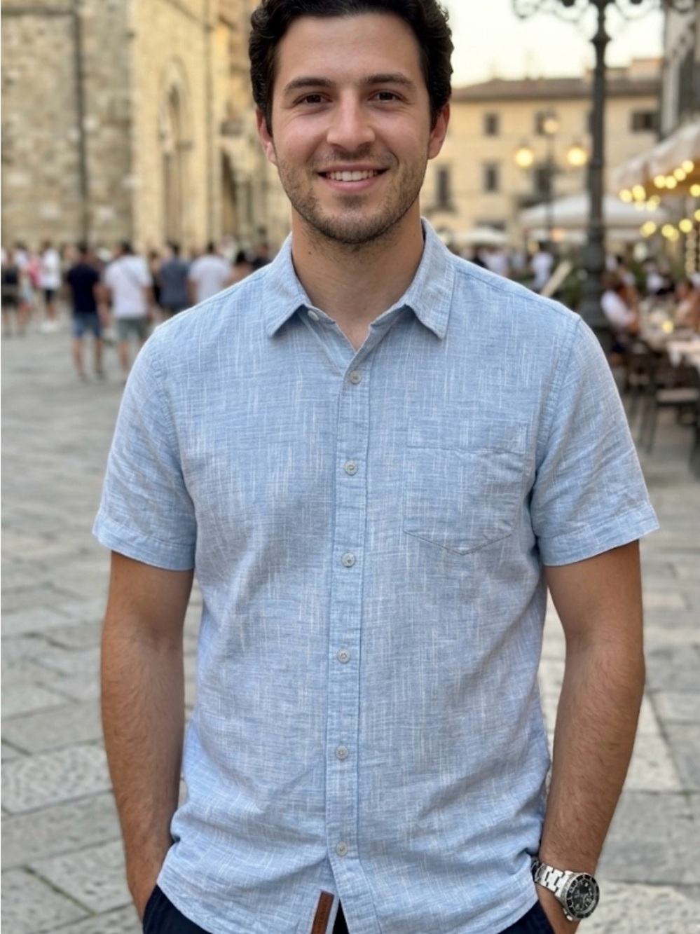 Nickel & Iron Blue Cotton Short Sleeve Shirt M